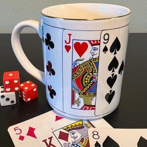 Vintage 1991 CBK LTD Playing Cards Coffee Mug Gold Trim Casino Poker Vegas Cup